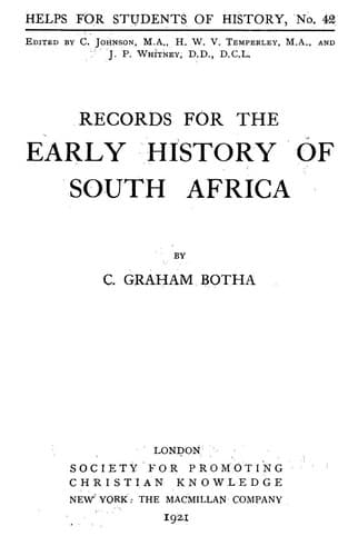 Records for the early history of South Africa