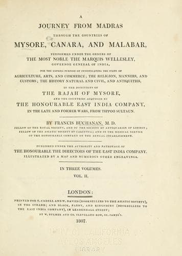 A journey from Madras through the countries of Mysore, Canara, and Malabar