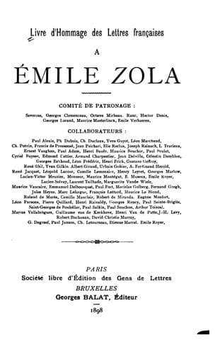 Livre d'hommage des lettres françaises à Émile Zola
