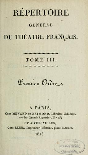 Répertoire général du théâtre français, premier ordre