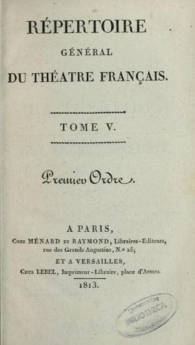 Répertoire général du théâtre français, premier ordre