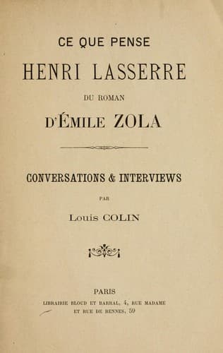 Ce que pense Henri Lasserre du roman d'Emile Zola