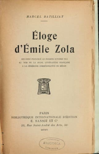 Eloge d'Emile Zola