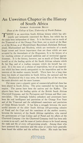 An unwritten chapter in the history of South Africa