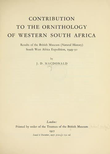 Contribution to the ornithology of western South Africa