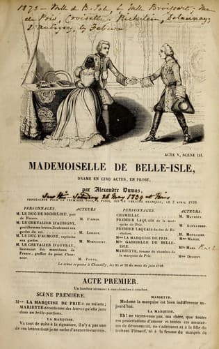Mademoiselle de Belle-Isle, drame